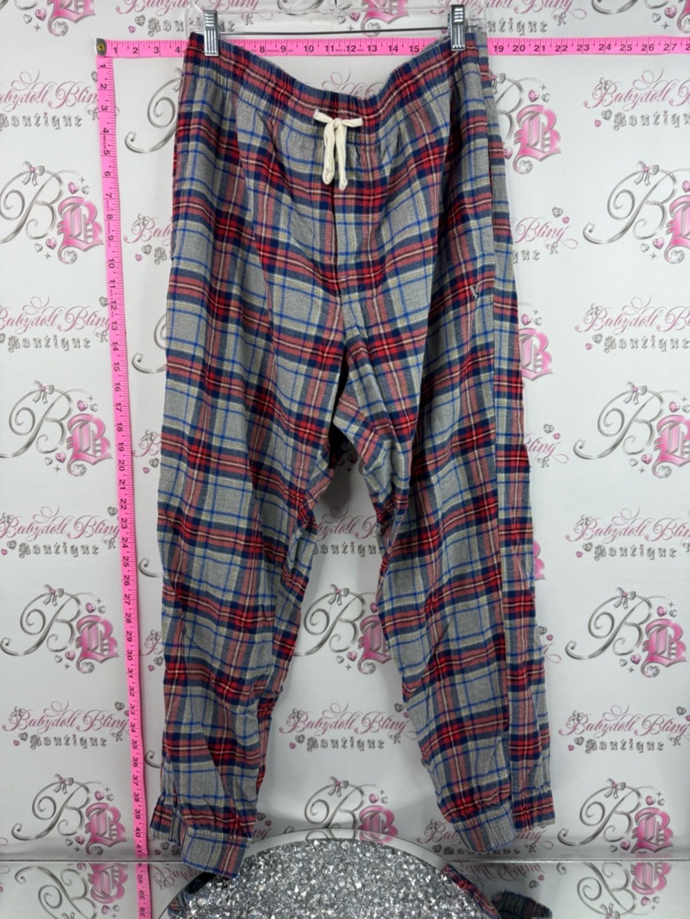 American Eagle Outfitters joggers pj Plaid Drawstring Joggers - Gray, Red & Blue